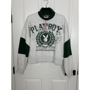 Playboy x Missguided Varsity High Neck Sweater Grey Green US 6 BR415324